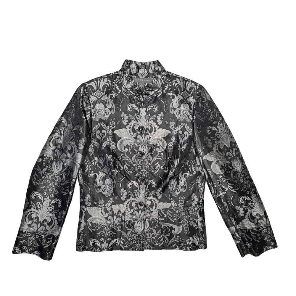 Vintage Chaus 100% Silk Mandarin Jacket Black Metallic Brocade Women Size 8 Luxe - Picture 5 of 10